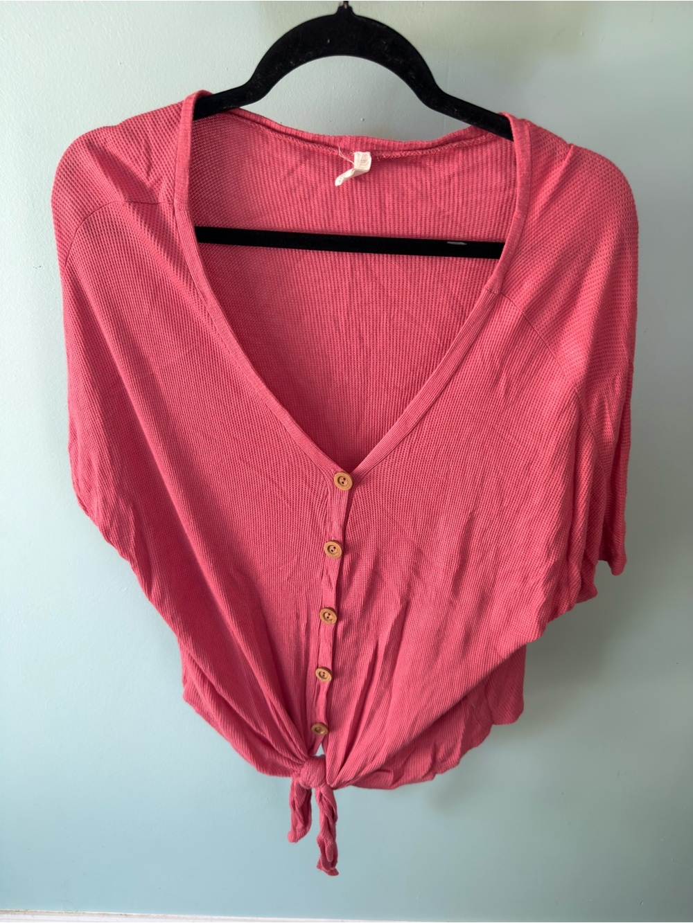 Pink Blush Pink Button-Front Tie Hem Women's Top Size Medium